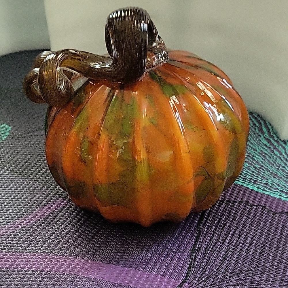 Pier 1 Glass Pumpkin Decor - Orange and Green
